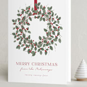 "Classic Wreath" - Holiday Cards in Holly by Kacey Kendrick Wagner - Folded Card