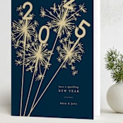 "Sparklers" - Holiday Cards in Navy by Paula Pecevich - Folded Card