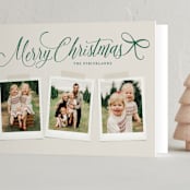 "Scripted Red Bow" - Holiday Cards in Evergreen by Hooray Creative - Folded Card