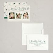 "Scripted Red Bow" - Holiday Cards in Evergreen by Hooray Creative - Assembled