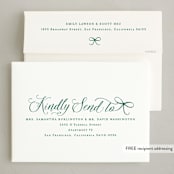 "Scripted Red Bow" - Holiday Cards in Evergreen by Hooray Creative - FREE Recipient Addressing
