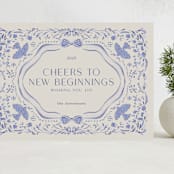 "Painterly Ceramic Border" - Holiday Cards in Winter Sky by Lucrecia Caporale - Front