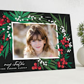 "Leafy Berries" - Holiday Cards in Charcoal by Alethea and Ruth - Folded Card