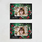 "Leafy Berries" - Holiday Cards in Charcoal by Alethea and Ruth - Photo Orientation Options