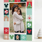 "Disney's Mickey Mouse Holiday Border" - Holiday Cards in Teal by Annie Holmquist - Folded Card
