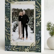 "Mistletoe + Holly" - Holiday Cards in Juniper by Wildfield Paper Co - Folded Card