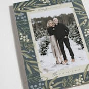 "Mistletoe + Holly" - Holiday Cards in Juniper by Wildfield Paper Co - Detail