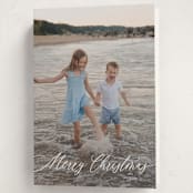 "Scripted Merry Christmas" - Holiday Cards in Snow by Kelly Schmidt - Folded Card