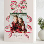 "stripes bow" - Holiday Cards in Poinsettia by Vivian Yiwing - Folded Card