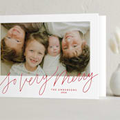 "So Very Merry Script" - Holiday Cards in Santa Suit by Kristen Magee - Folded Card