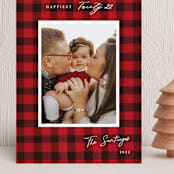 "Winter Plaid" - Holiday Cards in Cherry by Elly - Front