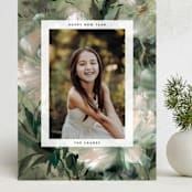 "Winter Peonies" - Holiday Cards in Wintergreen by Kelly Ventura - Front