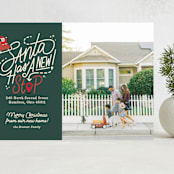 "Santa Stop" - Holiday Cards in Evergreen by Carrie ONeal - Front