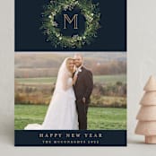 "Greenery Wreath" - Holiday Cards in Twilight by Susan Moyal - Front
