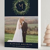 "Greenery Wreath" - Holiday Cards in Twilight by Susan Moyal - Folded Card