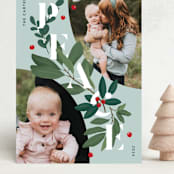 "Peace Greenery" - Holiday Cards in Wintermint by Julia Mehoke - Front