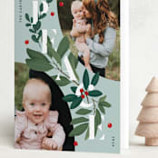 "Peace Greenery" - Holiday Cards in Wintermint by Julia Mehoke - Folded Card
