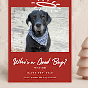 "Good Boy" - Holiday Cards in Crimson by J. Dario Design Co. - Front
