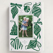 "Bauble & Bow" - Holiday Cards in Fir by Corinne Malesic - Folded Card