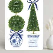 "Festive Topiaries" - Holiday Cards in Harbor by Susan Zinader - Front