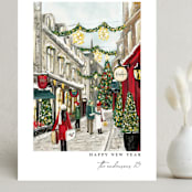 "City Sidewalks" - Holiday Cards in Crimson by Susan Moyal - Front