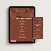 "Grateful Gather" - Online Holiday Party Invitations in Pumpkin Spice by Kelly Williams - Mobile + desktop layout