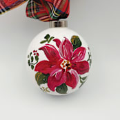 "Poinsettia Hand Painted Ornament" - Ornaments in red by Sarah Hall