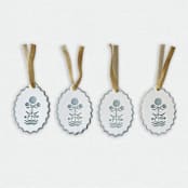 "Paper Cut Out Hand Painted in Sky Blue Block Print Ornaments - Set of 4" - Ornaments in blue by Lottie Aldarwish