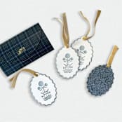 "Paper Cut Out Hand Painted in Sky Blue Block Print Ornaments - Set of 4" - Ornaments in blue by Lottie Aldarwish