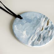 "Hand-Painted Ceramic Porcelain Ornament, Pale Blue, White & Glittery Gold" - Ornaments in blue by Nicoletta Savod