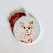 "Personalized Hand-Painted Pet Portrait Ornaments" - Ornaments in white by Arohika Verma