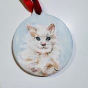 "Personalized Hand-Painted Pet Portrait Ornaments" - Ornaments in white by Arohika Verma