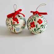 "Hand-Painted Botanical Christmas Ornaments on off white Background – Set of 2" - Ornaments in red by Arohika Verma