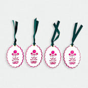 "Paper Cut Out Hand Painted in Hot Pink Block Print Ornaments - Set of 4" - Ornaments in pink by Lottie Aldarwish