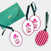 "Paper Cut Out Hand Painted in Hot Pink Block Print Ornaments - Set of 4" - Ornaments in pink by Lottie Aldarwish