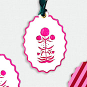 "Paper Cut Out Hand Painted in Hot Pink Block Print Ornaments - Set of 4" - Ornaments in pink by Lottie Aldarwish