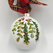 "Green Leaves Hand Painted Ornaments" - Ornaments in green by Sarah Hall