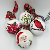 "Green Leaves Hand Painted Ornaments" - Ornaments in green by Sarah Hall
