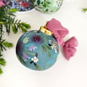 "Turquoise Round Floral Botanical Ornament" - Ornaments in blue by Kate Nelson