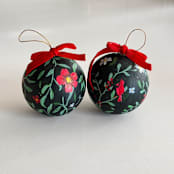 "Hand-Painted Christmas Ornaments with Dark Background –Set of 2" - Ornaments in green by Arohika Verma