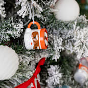 "Baking Spirits Bright Santa Mug Ornament (Brown) - Set of 1" - Ornaments in brown by Jollity and Co