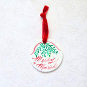 "Married & Married- Hand Lettered and Hand-Painted Double-sided Ceramic Ornaments- Personalizable" - Ornaments in white by Inkspiringletters