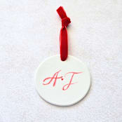 "Married & Married- Hand Lettered and Hand-Painted Double-sided Ceramic Ornaments- Personalizable" - Ornaments in white by Inkspiringletters