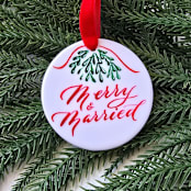 "Married & Married- Hand Lettered and Hand-Painted Double-sided Ceramic Ornaments- Personalizable" - Ornaments in white by Inkspiringletters