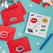 "Superhero Stickers - Set of 4" - Party Favors in multicolor by Jollity and Co