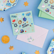 "Festival of Lights Stickers - Set of 4" - Party Favors in blue by Jollity and Co