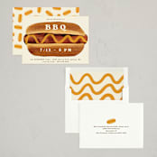 "BBQ" - Party Invitations in Mustard by Gwen Bedat - Assembled