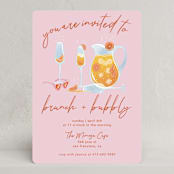 "Brunch and Bubbly" - Party Invitations in Coral by Stephanie Acedillo - Front