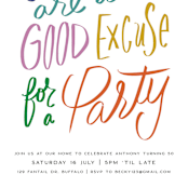 "Good excuses" - Party Invitations in Rainbow by Inkblot Design - Detail