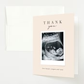"Coming Soon Snap" - Pregnancy Announcement Thank You Cards in Peach by Lori Wemple - Front